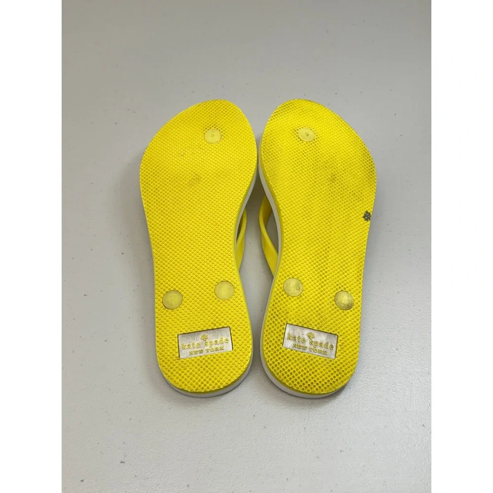 Kate Spade New York Yellow Lemon Print Bow Flip Flops Sandals 6 M